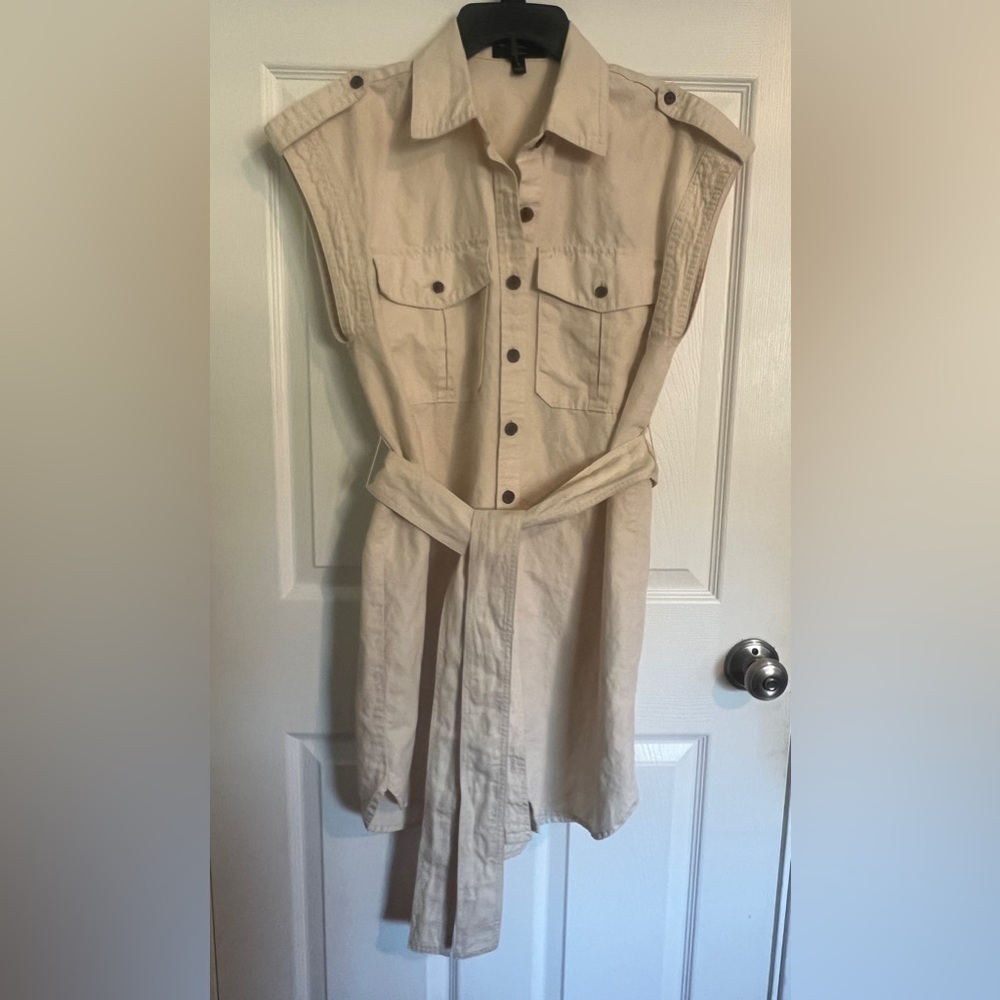 Banana Republic Tan Cream Linen Blend Shirt Dress with Tie